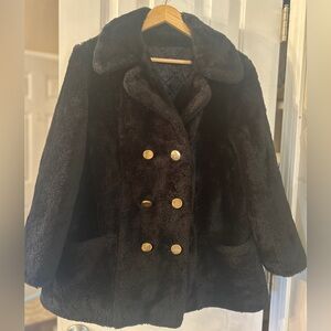 Sears Women's Black Faux Fur Teddy Jacket with Gold Accents